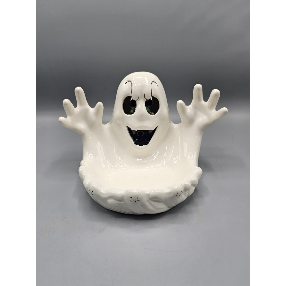 Vintage NCE 1992 Ghost Ceramic  Halloween Candy Dish Bowl Boo! Lights Don't Work